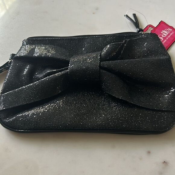 New Vintage black sparkler Caboodles bow wristlet - Picture 1 of 6